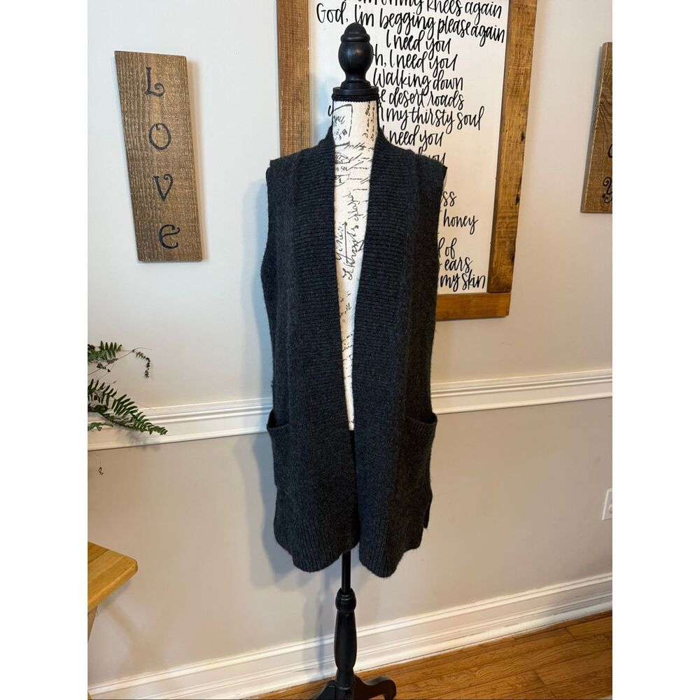 Loft Women's Wool Alpaca Blend Open Front Sleeveless Cardigan Vest Charcoal XS/S